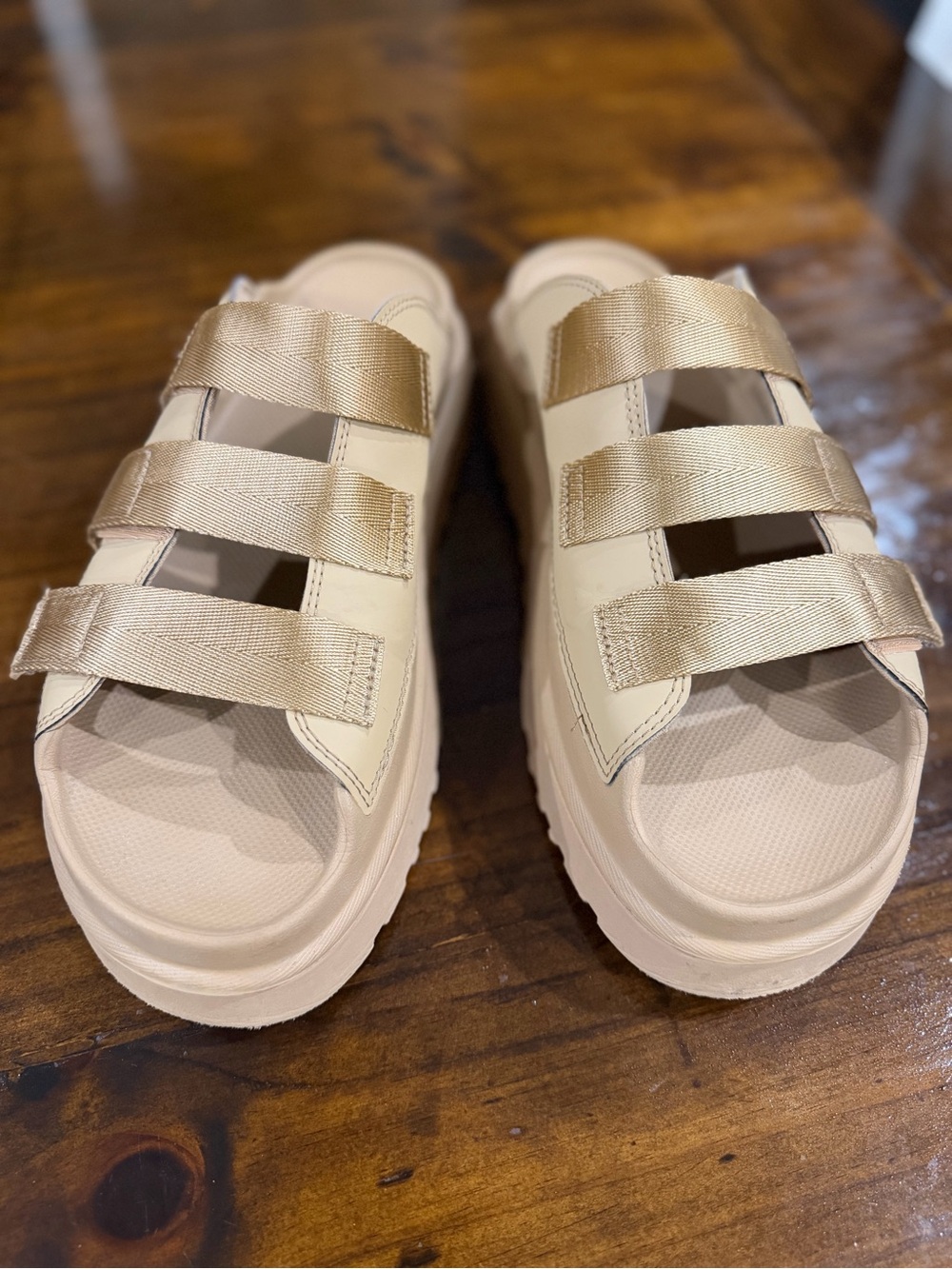 UGG GoldenGlow Platform Sandals in Dark Sand, Women's Size 12
